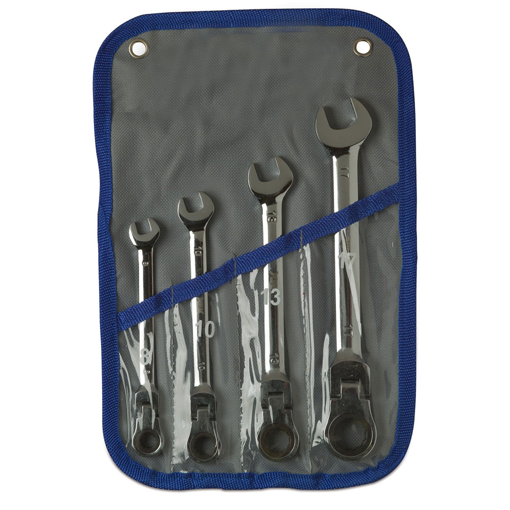 COMBINED RATCHET WRENCHES WITH SWIVEL POLYGON HEAD · 4 PCS SET